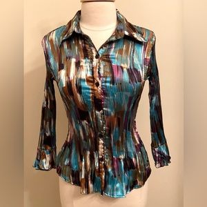 Sere Nade New York Purple Brown Turquoise M Eclectic Artsy Boho Chic Silky Top